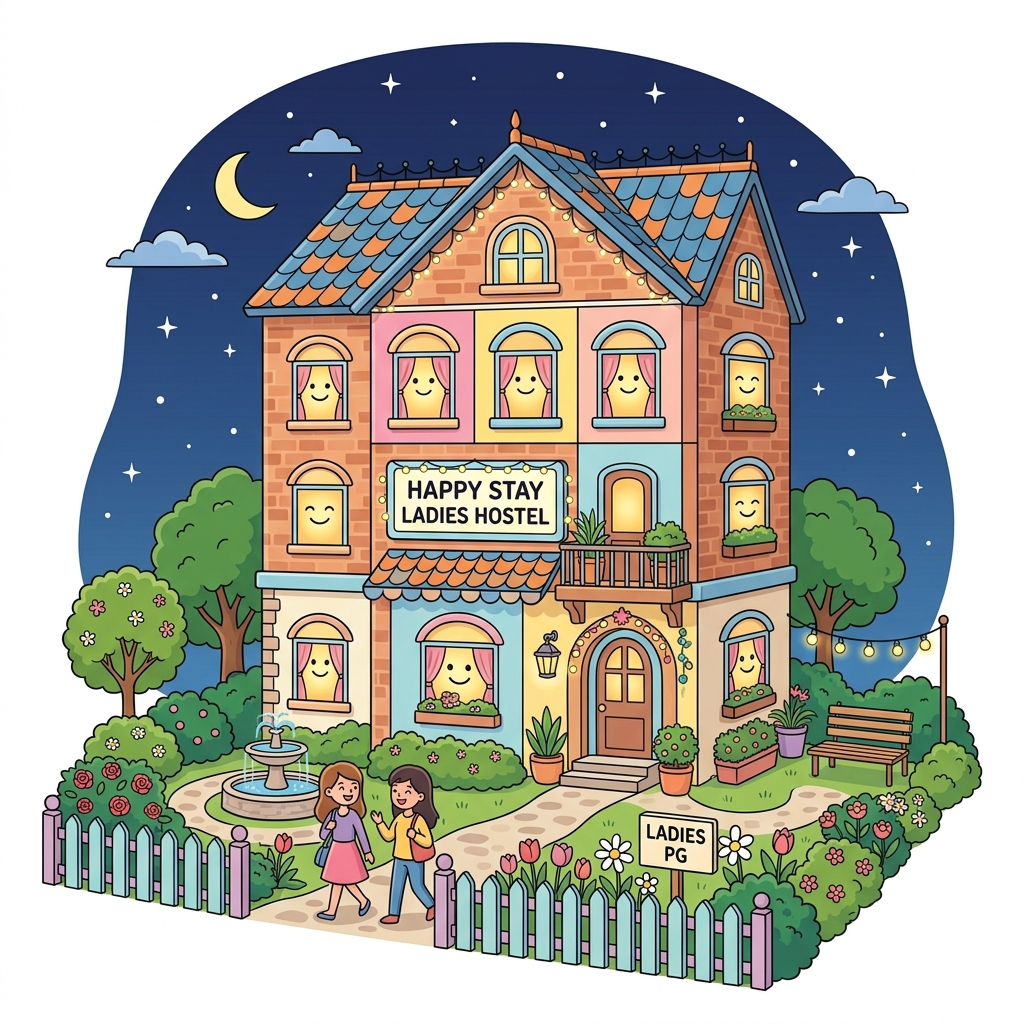 Cozy cartoon ladies hostel